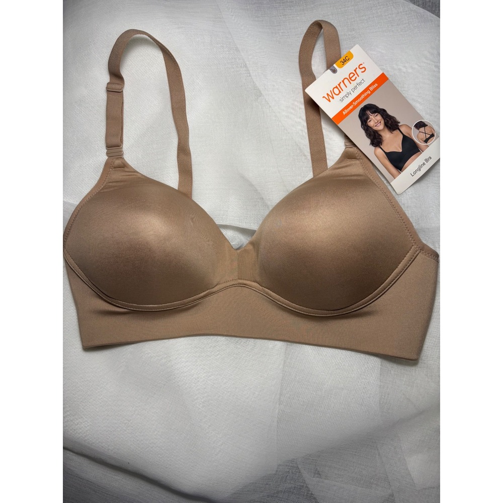 Warners 34C Longline Bra Womens Tan Wireless Lightly Lined